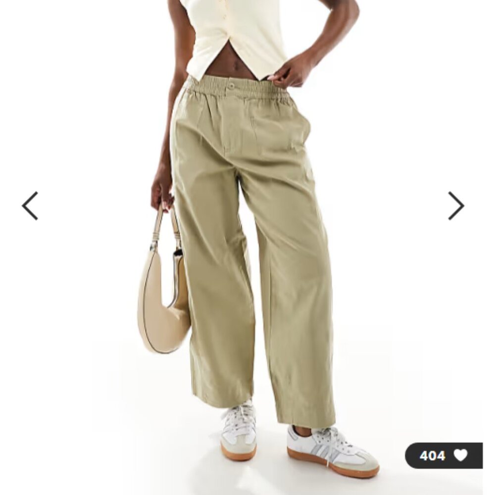 ASOS Design Laundered Barrel Leg Pull on Pants in Khaki Green